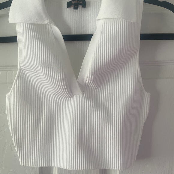 Quince White Ribbed V-Neck Crop Top - Picture 2 of 2